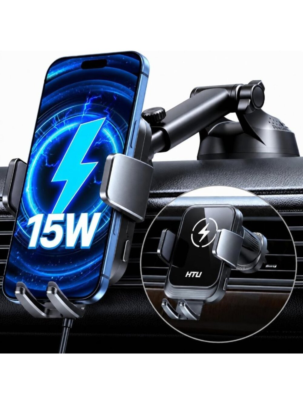 2026 Wireless Car Charger Mount - 15W Fast Charging, Auto-Clamping, Strong